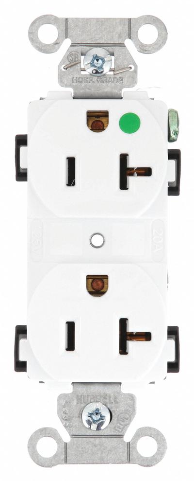 BRYANT Receptacle: Hospital Grade Fed. Spec., Duplex, 5-20R, White, 125V AC, 20 A - General Purpose Receptacles