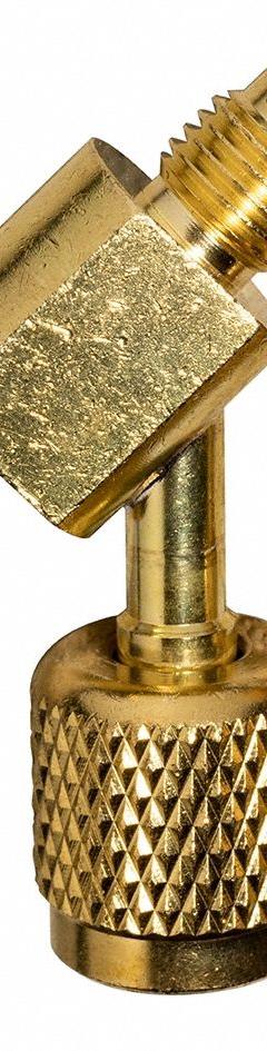 FIELDPIECE Adapter: 2 1/2 in Lg, 45° Angle, Input 1/4 in Male SAE Right-Hand, A2L Compatible (MPN RHCM45). Key specifications — Product Type: Adapter; Brand: FIELDPIECE; Manufacturer Part Number: RHCM45; Material: Brass.
