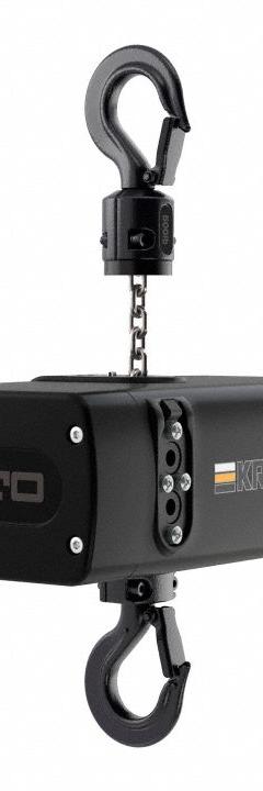 KITO Mini Electric Chain Hoist: H4 - Heavy Duty, 115V AC, Hook Mounted - No Trolley, 1 Speeds (MPN TSEM003L-60/115V). Key specifications — Brand: KITO; Includes: Chain Container; Operating Voltage: 115V AC; Headroom Clearance: 28 in - 30 in.