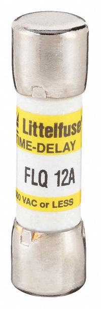 LITTELFUSE Fuse: FLQ Series, Midget, Time-Delay, 12 A, 500 V AC, 300 V DC, 13/32 in x 1 1/2 in (MPN FLQ012). Key specifications — Series: FLQ; Brand: LITTELFUSE.
