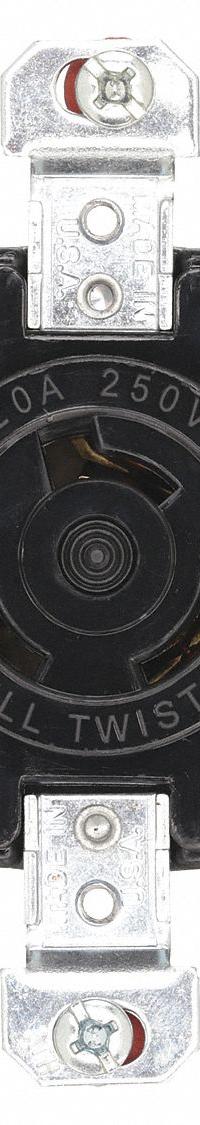HUBBELL Locking Receptacle: Non-NEMA, Black, 250V AC, 20 A Current Rating, 2 Poles, 3 Wires (MPN HBL7310BG). Key specifications — Brand: HUBBELL.