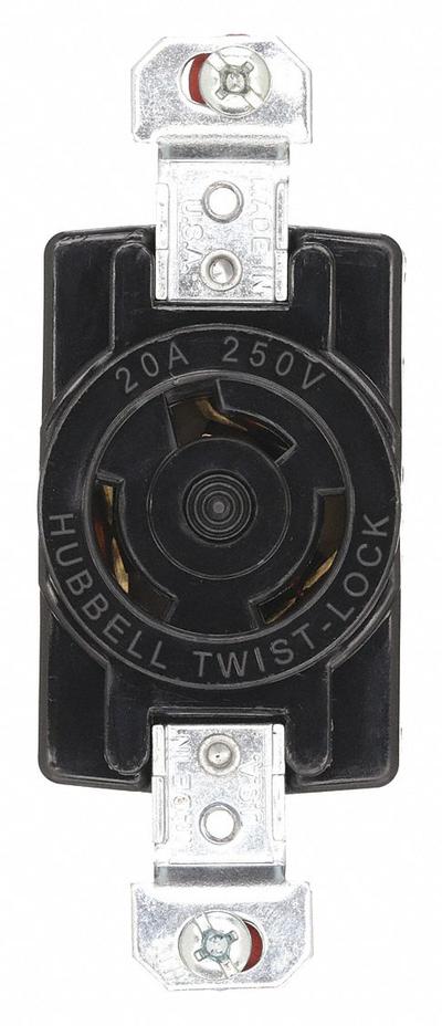 HUBBELL Locking Receptacle: Non-NEMA, Black, 250V AC, 20 A Current Rating, 2 Poles - General Purpose Receptacles