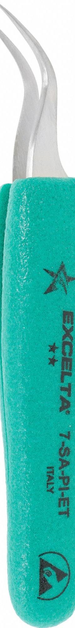 EXCELTA Tweezers: Stainless Steel, Point, Curved Tip (MPN 7-SA-PI-ET). Key specifications — attr1002355: Stainless Steel; attr1002345: EXCELTA; attr1002348: Stainless Steel; attr1002358: Smooth; attr1002361: 7-SA; attr1024781: Ergonomic.