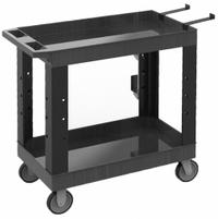 LUXOR Utility Cart: 600 lb, 2 Shelves, 18 in L x 32 in W Self, Black, Ergonomic (MPN EC11-NDUST-B). Key specifications — Shelf Color: Black; Brand: LUXOR; Caster/Wheel Configuration: (2) Swivel with Brake.