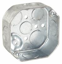 RACO Electrical Box: Steel, Steel Material & Nominal Size, Octagon, 1 Gangs, 1 1/2 in Box Dp (MPN 126). Key specifications — Brand: RACO; Bracket Style: Without Bracket; Clamp Style: Without Clamps.