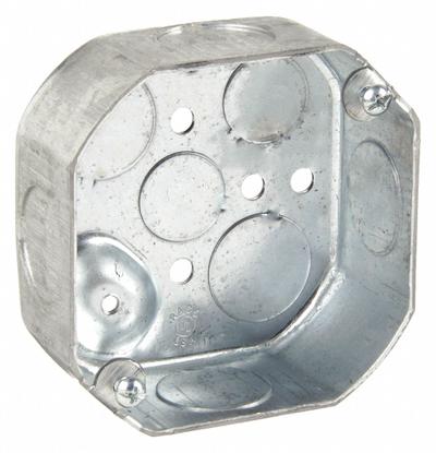 RACO Electrical Box: Steel, Steel Material & Nominal Size, Octagon, 1 Gangs - Ceiling Electrical Boxes