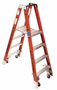 WERNER Twin Platform Stepladder: 4 ft Ladder Size, Fiberglass, 300 lb Load Capacity, 37 lb Wt (MPN PT7404-4C). Key specifications — Brand: WERNER; Included Features: Casters.