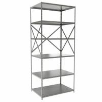 HALLOWELL Metal Shelving: Standalone, Heavy-Duty, 36 in x 24 in, 84 in Overall Ht, 6 Shelves (MPN F7511-24HG). Key specifications — attr41760: Steel; attr41761: Steel; attr37625: Unassembled; attr37628: Gray; attr33609: HALLOWELL.