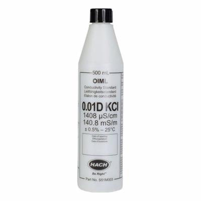 HACH Conductivity Standard Solution: 500 mL Volume, Liquid, 0.01D, Solution - Conductivity Standards