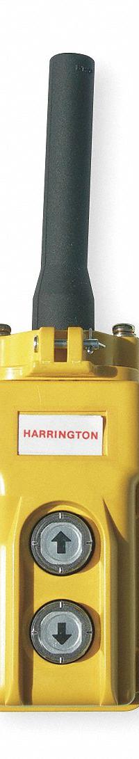HARRINGTON Two Button Pendant Station: Electric Chain Hoists, ED, 1,050 lb Compatible Load Capacity (MPN ES1615S003). Key specifications — Manufacturer Part Number: ES1615S003; Compatible Hoist Type: Electric Chain Hoists; Compatible Series: ED; Compatible with Manufacturer Part Number: ED1050DS-10; Functions: Up/Down; Product Type: Pendant Station.