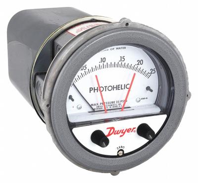 Dwyer Differential Pressure Gauge & Switch: Single-Side, 1/8 in NPT Female - Low Operating Pressure Differential Gauges with Switch