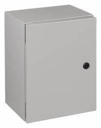 WIEGMANN Enclosure: Steel, 16 in x 20 in x 8 in, NEMA 12/13/3R/4, Solid Cover, Hinged (MPN N412162008C). Key specifications — Closure Method: 1/4-Turn Latch; Brand: WIEGMANN; Knockouts: Not Included.