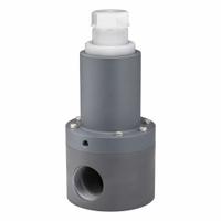 PLAST-O-MATIC Adjustable Antisiphon Relief Valve: PVC, PTFE, 1/4 in x 1/4 in, FNPT x FNPT (MPN RVDT025T-PV). Key specifications — Brand: PLAST-O-MATIC.