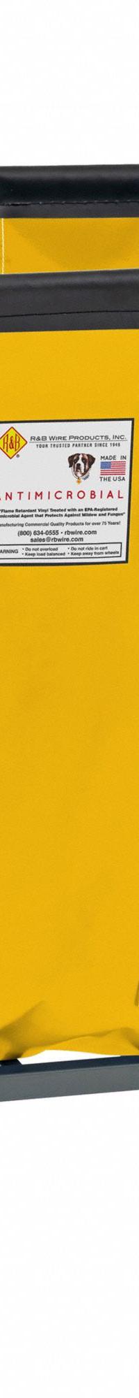 R&B WIRE PRODUCTS INC. Basket Truck: 22.4 cu ft, 800 lb, 44 1/2 in L x 32 in W x 31 3/4 in H, Yellow (MPN 418SOC/ANTI/YEL). Key specifications — Brand: R&B WIRE PRODUCTS INC.; Liner Color: Yellow; Caster/Wheel Configuration: (4) Swivel; Assembled/Unassembled: Assembled.