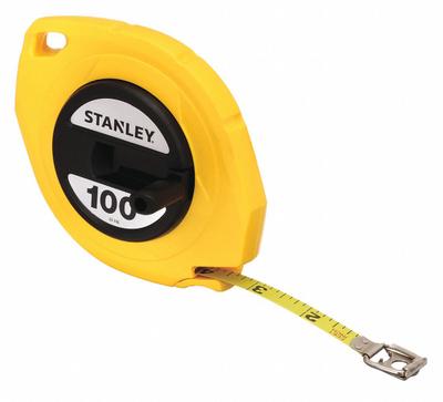 STANLEY Long Tape Measure: Manual, 34-106, SAE, 100 ft, 1/8 in, Plastic - Closed-Reel Long Tape Measures
