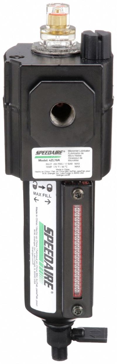 SPEEDAIRE Compressed Air Lubricator: Micro Mist, 1/4 in NPT, 60 cfm - Speedaire FRL Air Lubricators