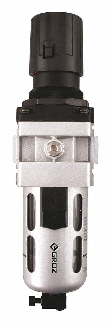 GROZ Filter-Regulator: Std Duty Series, 1/2 in NPT, 106 cfm, 40 micron, 7 psi to 145 psi - GROZ FRL Air Filter/Regulators