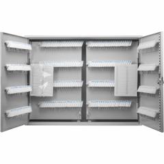 Key Box: 480 Key Capacity, Single Key Lock, Steel, Gray, 28 1/2 in Ht, 21 3/4 in Wd, 5 1/2 in Dp (MPN CB13240). Key specifications — Brand: BARSKA; Finish: Matte; Includes Key Tags: Includes Key Tags; Includes Mounting Hardware: Mounting Hardware Included; Color: Gray; Mounting Location: Wall; Material: Steel.