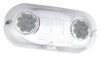 Emergency Light: 2.72 W Lamp Watt, 3.6 W Emergency Watt, 120V AC, 2 Lamp Heads, Plastic, Surface (MPN CU2SO). Key specifications — Input Voltage: 120V AC; Housing Material: Plastic; Mounting Type: Surface; Housing Color: White; Lighting Technology: LED; CA Title 20 Compliant: Yes; Environmental Rating: Wet Location Rated; IP Rating: Not Rated.