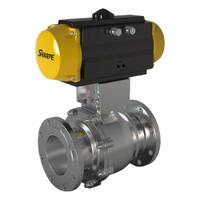 SHARPE Pneumatically Actuated Two-Way Ball Valve: 2 1/2 in, CF8M Stainless Steel, Flange x Flange (MPN 4350034120). Key specifications — Brand: SHARPE; Pilot Solenoid Voltage: Not Included.