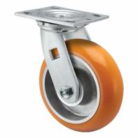 PEMCO Caster: Swivel, No Brake, Polyurethane, 5 in Wheel Dia, 2 in Wheel Wd, 6 1/2 in Mounting Ht (MPN ES5X2AN). Key specifications — Wheel Bearing Type: Ball; Wheel/Tread Color: Orange; Brand: PEMCO; Caster Type: Swivel.