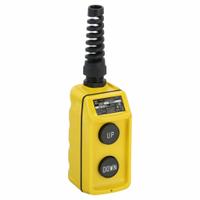 SQUARE D Pendant Control Station: (2) Push Buttons, 2NO, Up/Down, NEMA 4, (2) Push Buttons (MPN 9001BW92Y). Key specifications — AC Contact Rating: 1.5 A @ 240 V; Action: Maintained/Momentary; DC Contact Rating: 0.55 A @ 240 V; Enclosure Material: Thermoplastic; Hub Style: Dead-End; Legend: Up/Down; Operator Configuration: (2) Push Buttons; Brand: SQUARE D.