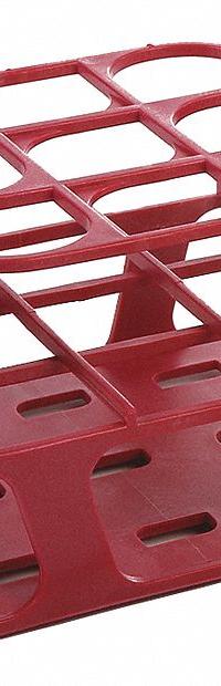 Tube Rack: 3 3/8 in Overall Wd, 4 3/8 in Overall Ht, 4 3/8 in Overall Lg, POM, Magenta, (9) Wells (MPN HS27505D). Key specifications — Material: POM; Mounting Location: Benchtop; Color: Magenta; Product Type: Test Tube Rack; Total Holding Capacity: (9) Wells; Brand: HEATHROW SCIENTIFIC.