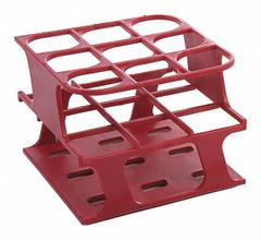Tube Rack: 3 3/8 in Overall Wd, 4 3/8 in Overall Ht, 4 3/8 in Overall Lg, POM, Magenta, (9) Wells (MPN HS27505D). Key specifications — Material: POM; Mounting Location: Benchtop; Color: Magenta; Product Type: Test Tube Rack; Total Holding Capacity: (9) Wells; Brand: HEATHROW SCIENTIFIC.