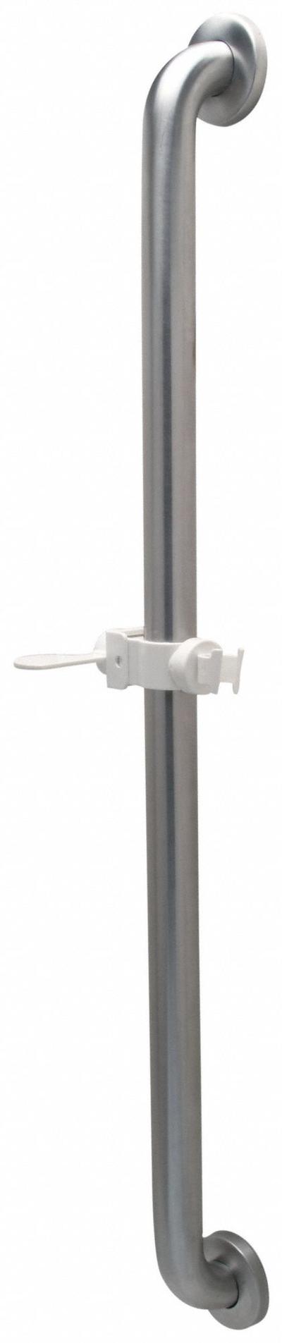 ZURN Wall Grab Bar: Straight, 36 in Lg, 1 1/2 in Dia, Stainless Steel, Brushed - Grab Bars with Hand-Held Shower Holders & Mount Glide Rails