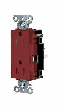 HUBBELL Receptacle: Decorator Duplex, 5-15, Red, 125V AC, 15 A, 2 Pole / 3 Wire (MPN HBL2152STRTR)
