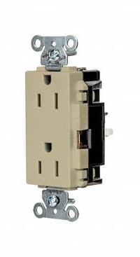 HUBBELL Receptacle: Decorator Duplex, 5-15, Ivory, 125V AC, 15 A, 2 Pole / 3 Wire (MPN HBL2152STI)