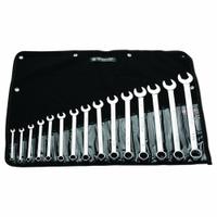 WRIGHT Wrench Set: Steel, Satin, 15 Tools, 15 Range of Head Sizes, 15° Head Offset Angle, Std (MPN 715). Key specifications — attr309520: Satin; attr309519: Steel; attr309509: 15; attr324929: WRIGHT; attr309512: Tool Roll; attr309522: No; attr309533: Yes.