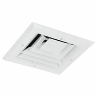 Diffuser: Ceiling/Wall, 9 in H, 9 in W, Surface Mount, 6 in Duct, Aluminum, 3-Way Louvered, White (MPN 4MJJ2). Key specifications — Insulated: No; Adjustable Blades: No; Color: White; Brand: APPROVED VENDOR; Mounting Location: Ceiling.