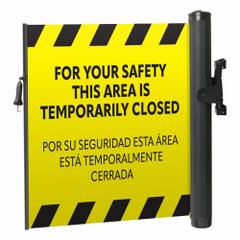 MODUS Mounted Barrier: Fixed Mount, 11 1/2 ft Belt Lg, Restricted Access Messaging, Yellow (MPN ZP+EMPP-Y-IH). Key specifications — Message Color: Black; Frame Color: Black; Brand: MODUS; Belt Color: Yellow.