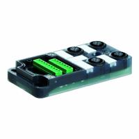 MURRELEKTRONIK Distribution Box: EXACT12, 4 Ports, 4 Pole M12 Female, 4 A Current Rating per Port (MPN 8000-84400-0000000). Key specifications — IP Rating: IP67; Features: PNP Electrical Design; For Use With: 12-Pole Screw Terminal Cap.