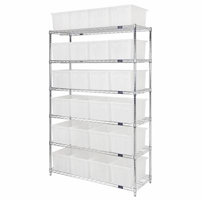 QUANTUM STORAGE SYSTEMS Shelving Unit: 48 in x 18 in x 74 in, 1 Sided, 24 Bins - Wire Stationary Bin Shelving with Closed-Front Bins