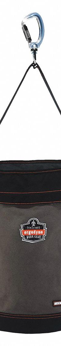 ERGODYNE Bucket Bag: 16 in W x 20 in H x 16 in L, Gray, Canvas, 0 Pockets, Buckle (MPN 5945T). Key specifications — attr1118525: ERGODYNE; attr1125037: Gray; attr1125041: Canvas; attr1203718: Yes.