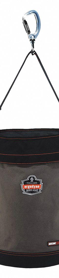 ERGODYNE Bucket Bag: 16 in W x 20 in H x 16 in L, Gray, Canvas, 0 Pockets, Buckle (MPN 5945T). Key specifications — attr1118525: ERGODYNE; attr1125037: Gray; attr1125041: Canvas; attr1203718: Yes.