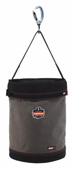ERGODYNE Bucket Bag: 16 in W x 20 in H x 16 in L, Gray, Canvas, 0 Pockets, Buckle (MPN 5945T). Key specifications — attr1118525: ERGODYNE; attr1125037: Gray; attr1125041: Canvas; attr1203718: Yes.
