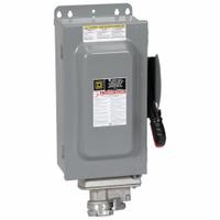 SQUARE D Safety Switch: Fusible, 30 A, Three Phase, 600V AC, Galvanized Steel, Indoor (MPN H361AWC). Key specifications — Brand: SQUARE D; Compatible Plug Series: Crouse-Hinds Arktite.