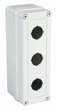HOFFMAN Push Button Enclosure: 30mm, 3 Holes, Carbon Steel, NEMA 12 (MPN E3PB). Key specifications — attr211299: HOFFMAN; attr1043605: Indoor Dust & Water Droplets.