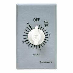 INTERMATIC Spring-Wound Timer: 4 hr Max, SPST, 277V AC, Wall Plate Included, Silver (MPN FF4H). Key specifications — Brand: INTERMATIC; Includes Hold: No Hold Included.