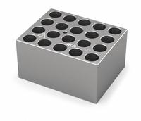 IKA Dry Block: Anodized Aluminum, 3 3/4 in Overall Wd, 3 in Overall Lg, 20 Wells, 13 7/8 mm Well Dia (MPN 4468900). Key specifications — Product Type: Dry Block Heater; Includes Thermometer Well: Yes; Material: Anodized Aluminum; Brand: IKA.