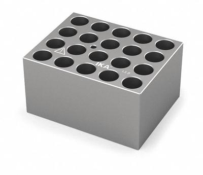 IKA Dry Block: Anodized Aluminum, 3 3/4 in Overall Wd, 3 in Overall Lg, 20 Wells - Dry Bath Blocks