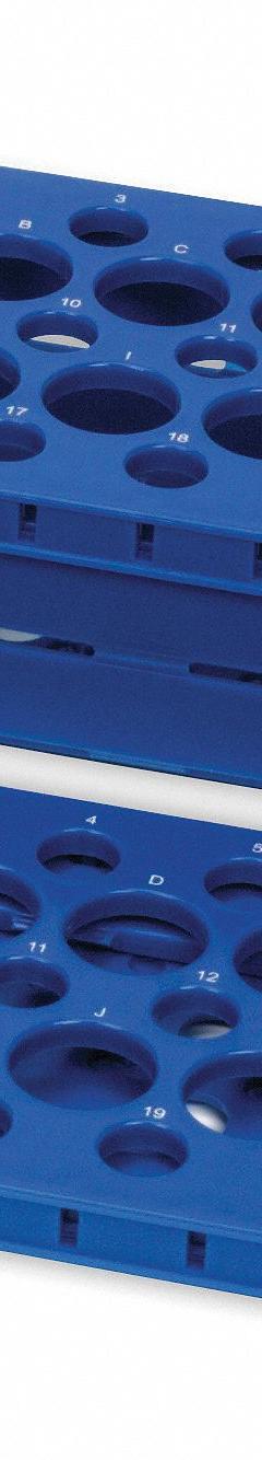 Tube Rack: 5 3/8 in Overall Wd, 2 7/8 in Overall Ht, 10 in Overall Lg, Polypropylene, Blue, Benchtop (MPN HS24320B). Key specifications — Material: Polypropylene; Mounting Location: Benchtop; Color: Blue; Product Type: Test Tube Rack; Total Holding Capacity: (21) 15 mL Tubes; Brand: HEATHROW SCIENTIFIC.