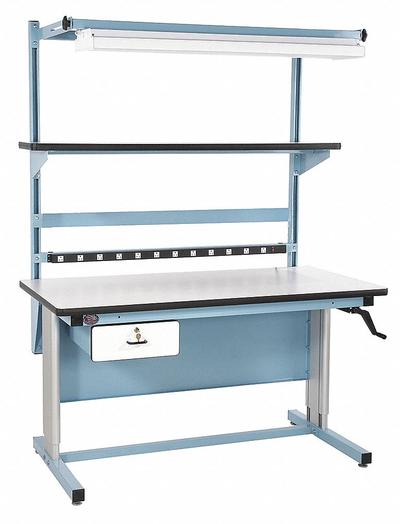 PRO-LINE Workstation: Adj Ht, Laminate, 60 in x 30 in, 330 lb Overall Load Capacity - Workstations with Power, Storage & Overhead Lighting
