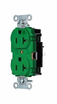 HUBBELL Receptacle: Hospital Grade, Duplex, 5-20R, Green, 125V AC, 20 A, 2 Pole / 3 Wire (MPN 8300STGN)