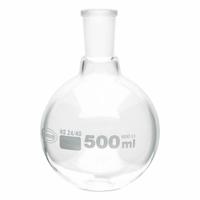 APPROVED VENDOR Boiling Flask: 500 mL, Colorless, Round, 24/40 Compatible with Stopper Size (MPN FRB057-500). Key specifications — Shape: Round; Body Color: Colorless; Brand: APPROVED VENDOR; Compatible with Stopper Size: 24/40; USP Specification: Type I.