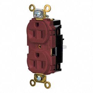 HUBBELL Receptacle: Duplex, 5-15, Red, 125V AC, 15 A, 2 Pole / 3 Wire - General Purpose Receptacles
