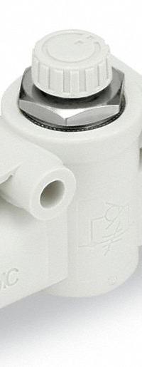 SMC Speed Control Valve: In-Line Fitting, Hex Screw, 3/8 in Valve Body Size, 10 mm Tube, Meter In (MPN AS3002F-10). Key specifications — attr947203: Brass/PBT; attr947205: SMC.